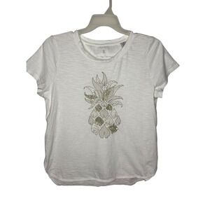 Tommy Bahama Womens White Organic Cotton Sequin Pineapple Graphic Tee Large